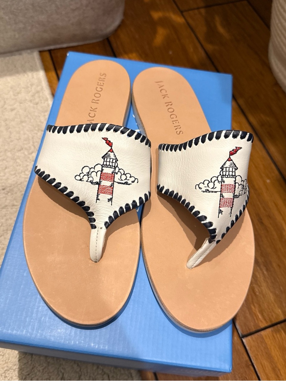 NWT Jack Rogers Embroidered Lighthouse Boating Sandal size 8